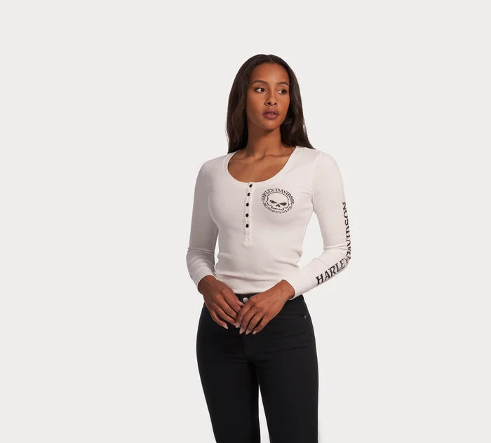 Snap Front Long Sleeve Henley - Cloud Dancer