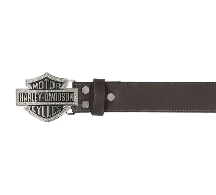 Women's Bar & Shield Rhinestone Buckle Belt