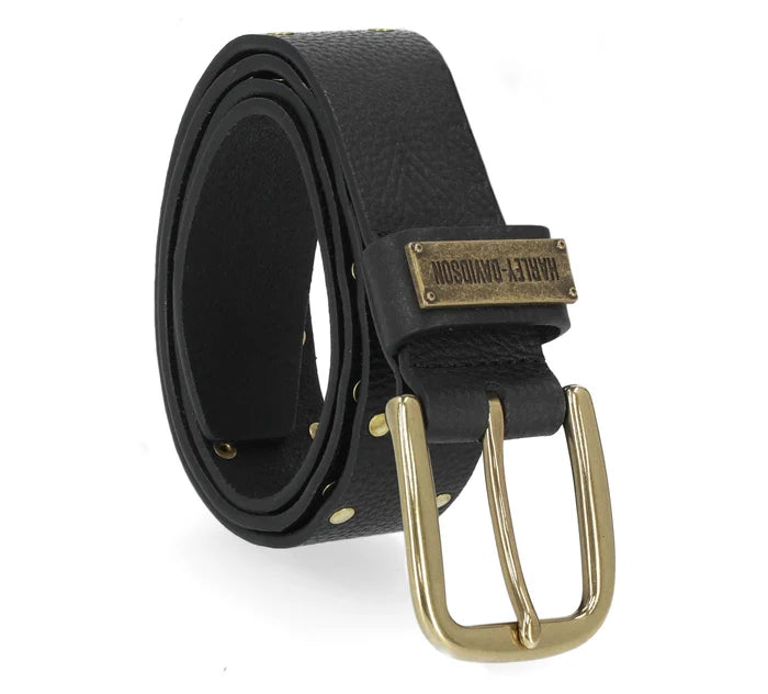 Women's Vintage Rivet Stud Leather Strap Belt Black - (Large and XL)