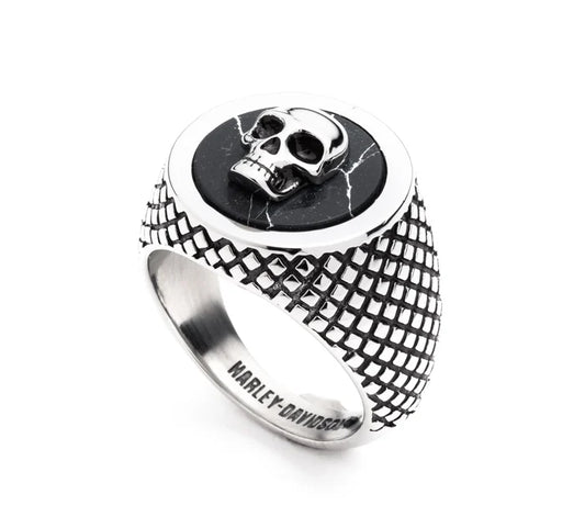 Men's Black Circle Skull Ring