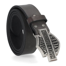 Harley-Davidson® Women's Flames H-D Studded Genuine Leather Belt - Black/Gray