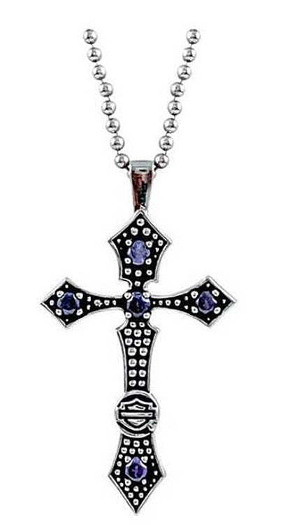 Harley-Davidson® Women's Beaded Cross Necklace With Purple Stones