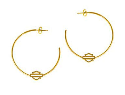 Harley-Davidson® Women's Hoop Earrings With Bar & Shield® Charm | Gold Tone |