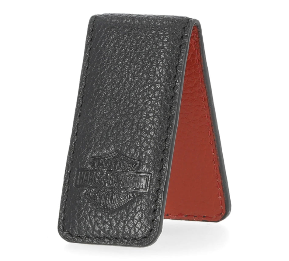Bar & Shield Leather Money Clip Black