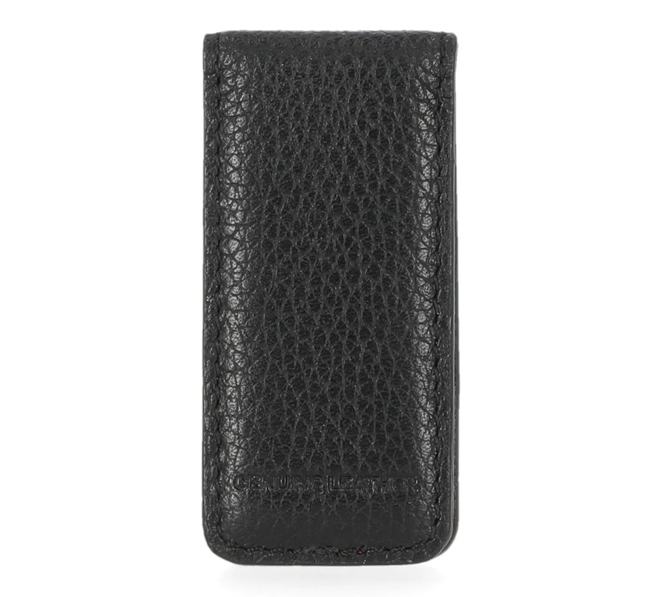 Bar & Shield Leather Money Clip Black