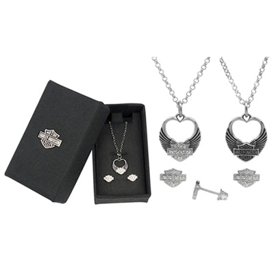 Harley-Davidson MOD Women's Winged Heart Necklace and Earrings Set HDS0004