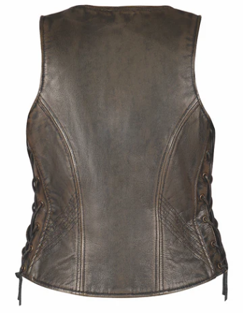 Unik Ladies Brown Leather Vest 6989.2 with Concealed Carry Pockets (L and XL)