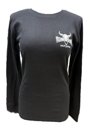 Women's Custom YH-D Steer Skull Long Sleeve Dealer Tee - Black