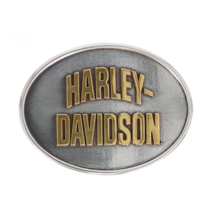 Harley-Davidson Silver Oval Belt Buckle with Gold Accents Initial H Silver Engraved Gold Trim Western Belt Buckle  main image 4
