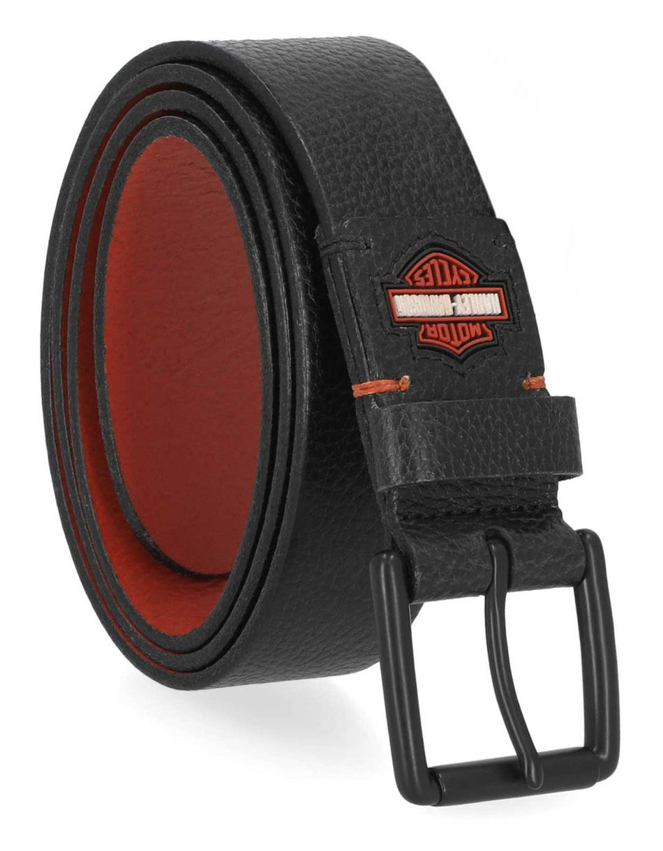Harley-Davidson® Men's Roller Buckle H-D Logo Genuine Leather Belt - Matte Black