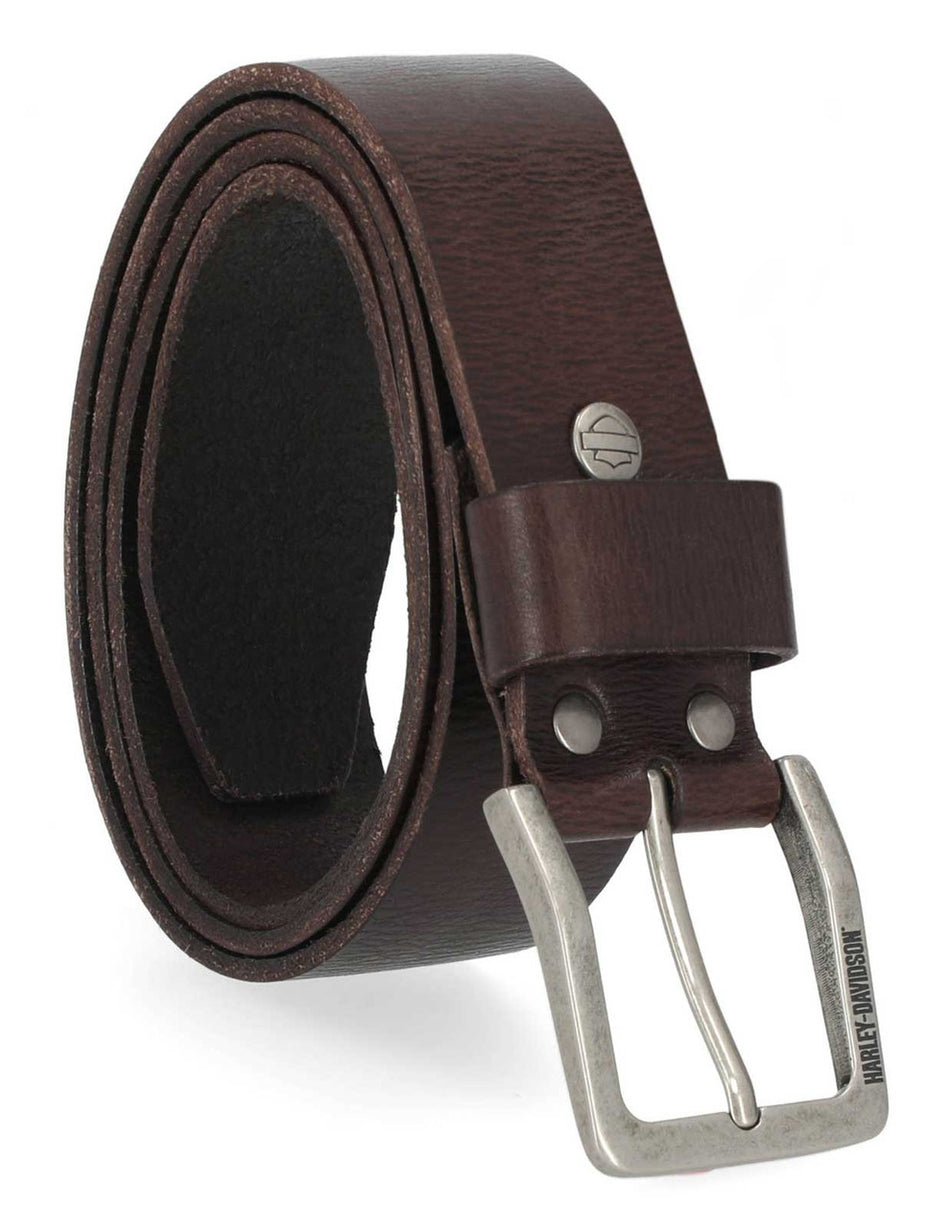 Harley-Davidson® Men's Embossed H-D Logo Genuine Leather Belt - Matte Brown