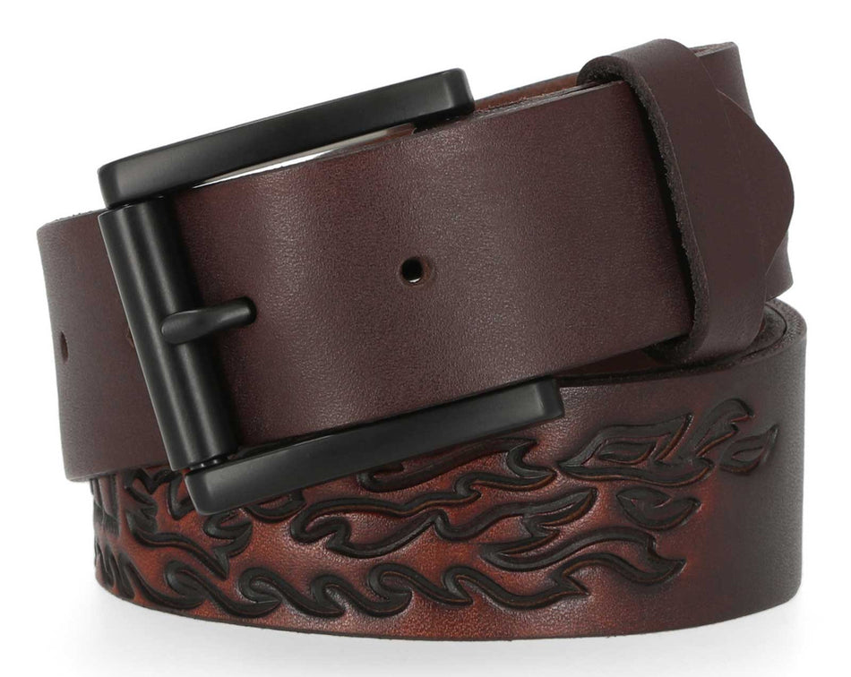 H-D® Men's Tooled Flames Leather Belt - Brown (size 44)