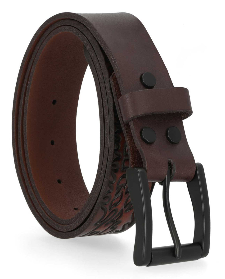 H-D® Men's Tooled Flames Leather Belt - Brown (size 44)
