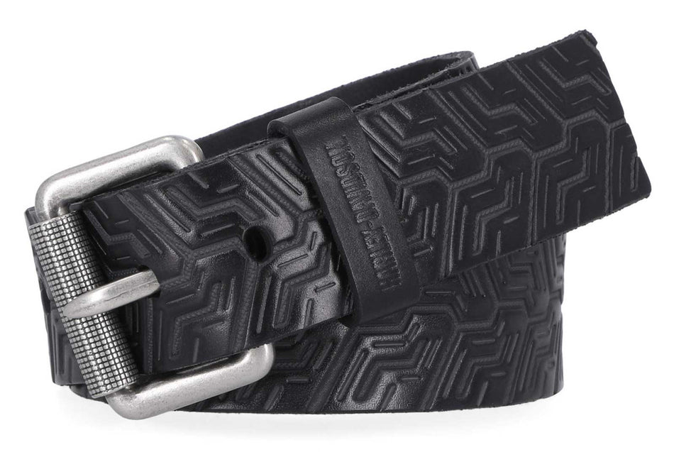 Harley-Davidson® Men's Embossed Tire Tread Genuine Leather Belt - Black