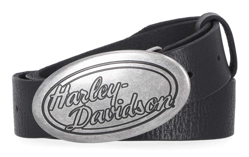 Harley-Davidson® Women's Oval H-D Script Buckle Genuine Leather Belt, Black