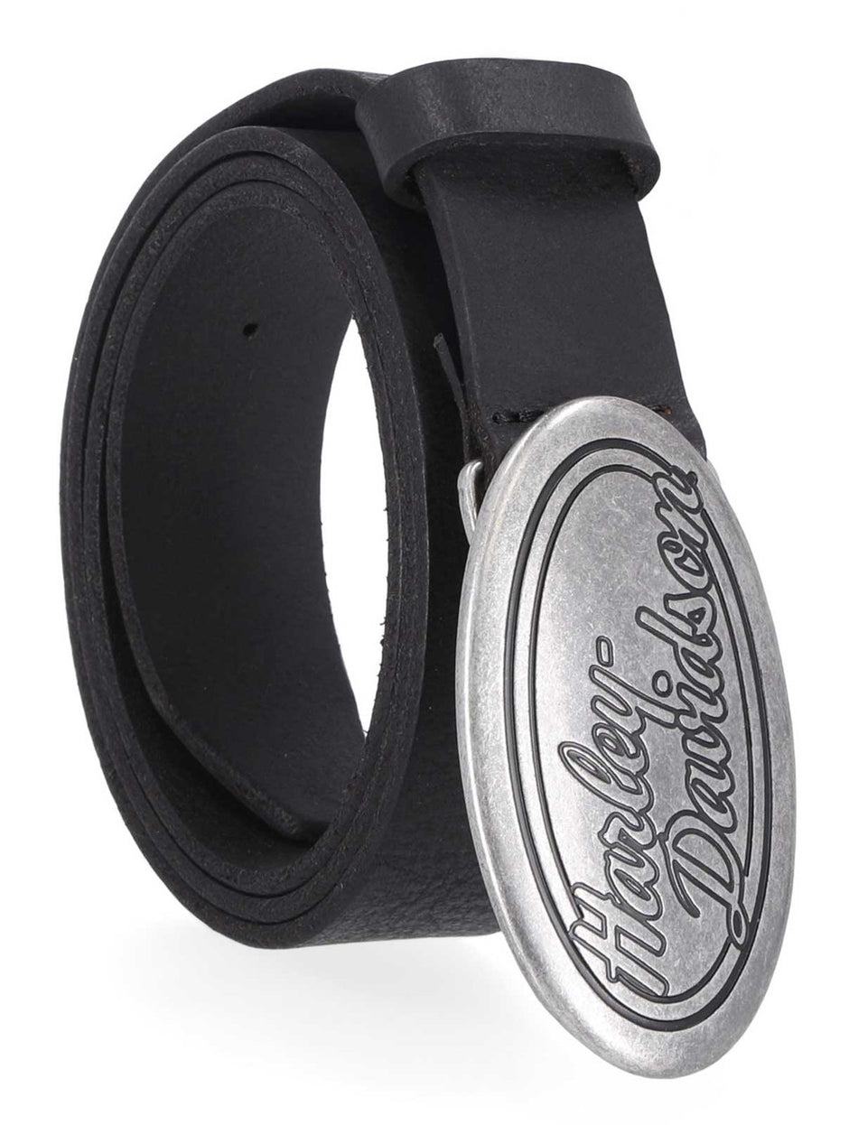 Harley-Davidson® Women's Oval H-D Script Buckle Genuine Leather Belt, Black