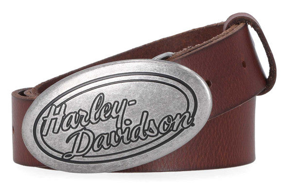 Harley-Davidson® Women's Oval H-D Script Buckle Genuine Leather Belt, Brown