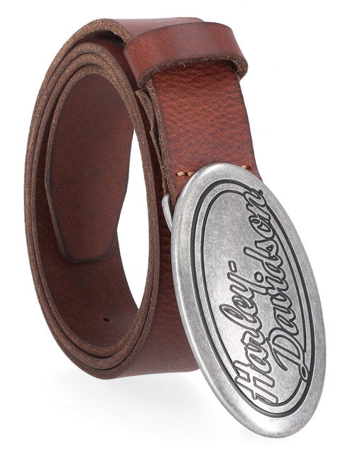 Harley-Davidson® Women's Oval H-D Script Buckle Genuine Leather Belt, Brown
