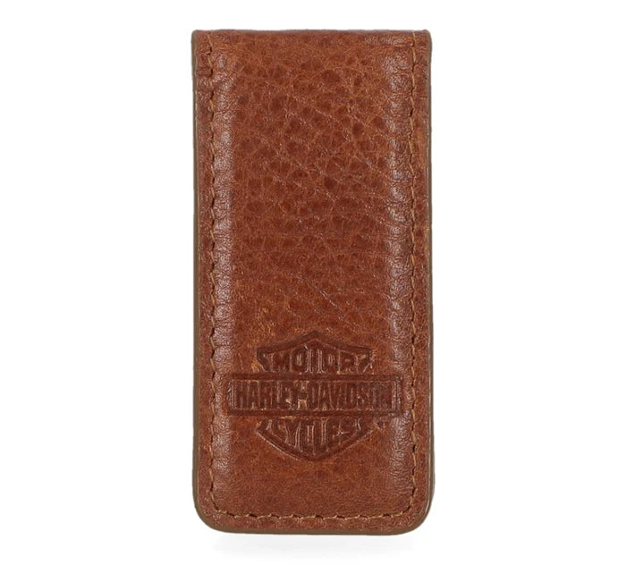 Bar & Shield Leather Money Clip Cognac
