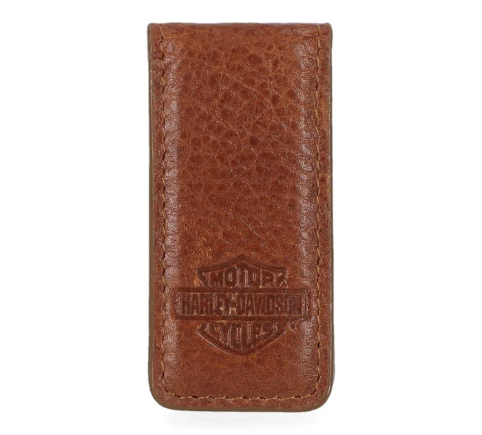 Bar & Shield Leather Money Clip Cognac