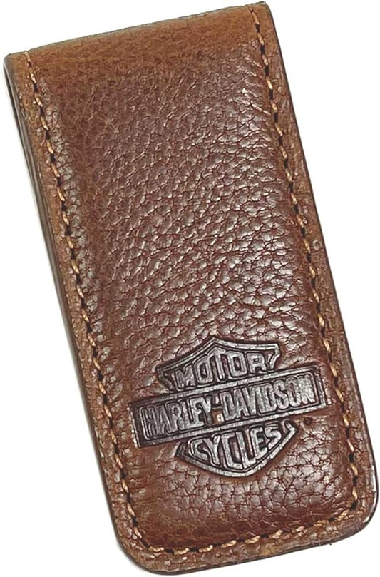 Bar & Shield Red Leather Money Clip