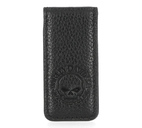 Skull Leather Magnetic Money Clip Black