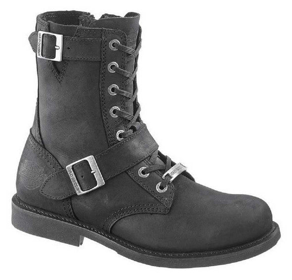 Harley-Davidson® Men's Ranger Black 8-Inch Leather Boots, Side Buckles