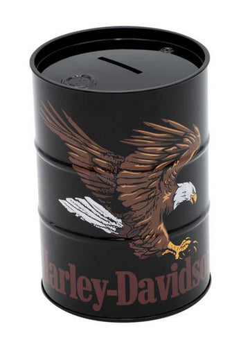 Harley-Davidson® Swooping Eagle Oil Barrel Tin Bank w/ Removable Lid