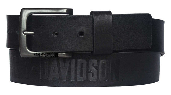 Harley-Davidson® Men's Vintage Race Genuine Leather Belt Black- Antique Nickel