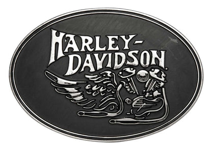 Harley-Davidson® Men's Winged Motorcycle Belt Buckle, Polished Silver Finish