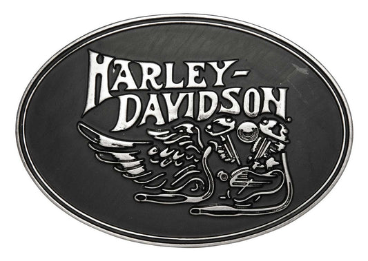 Harley-Davidson® Men's Winged Motorcycle Belt Buckle, Polished Silver Finish