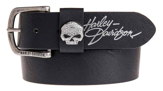Harley-Davidson® Women's Rock Candy Embellish Willie G Skull Belt HDWBT11023-BLK