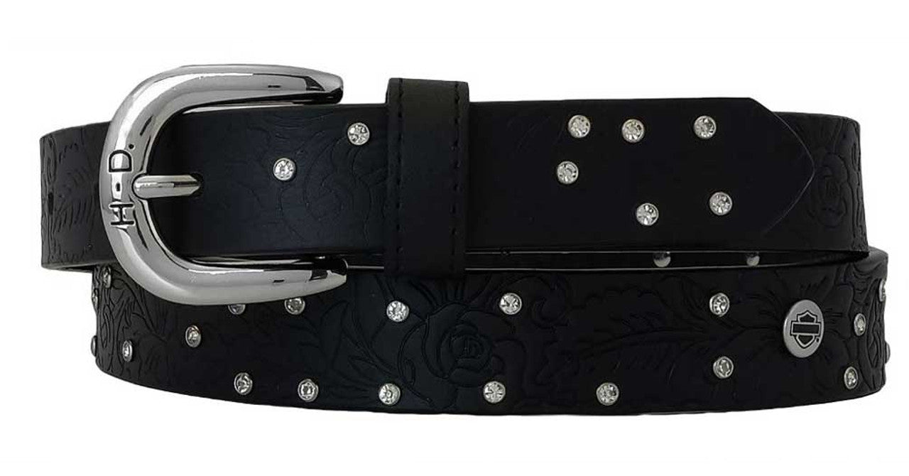 Harley-Davidson® Women's Rosetta Embossed Floral Studded Leather Belt - Black
