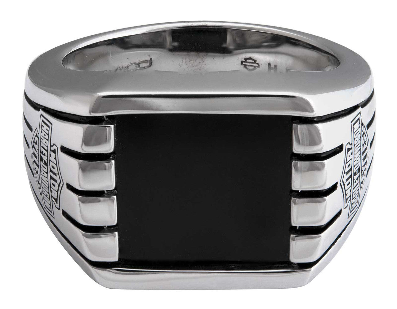 Harley-Davidson® Men's Bar & Shield Steel Lines Ring, Silver Stainless Steel HSR0104