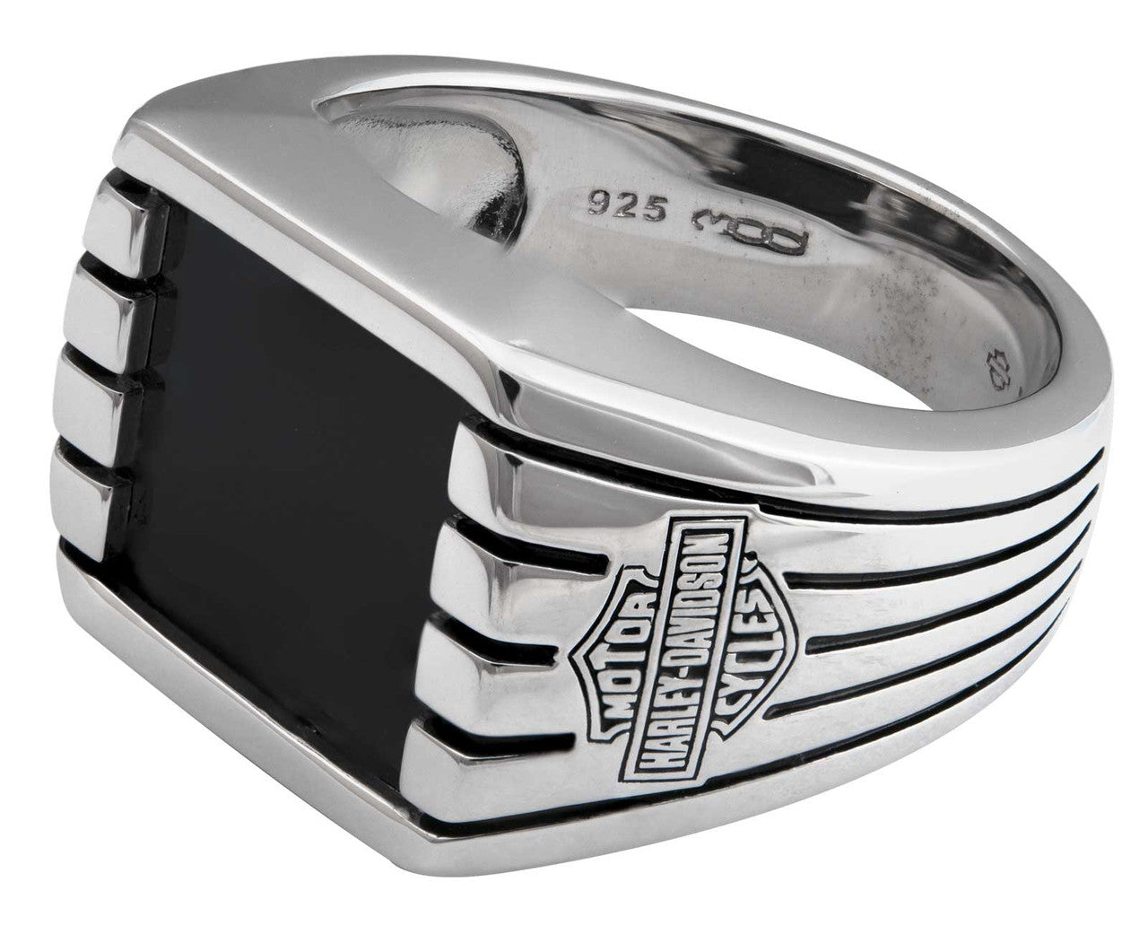 Harley-Davidson® Men's Bar & Shield Steel Lines Ring, Silver Stainless Steel HSR0104