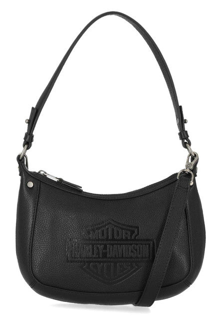 Bar & Shield Leather Hobo Bag - Black