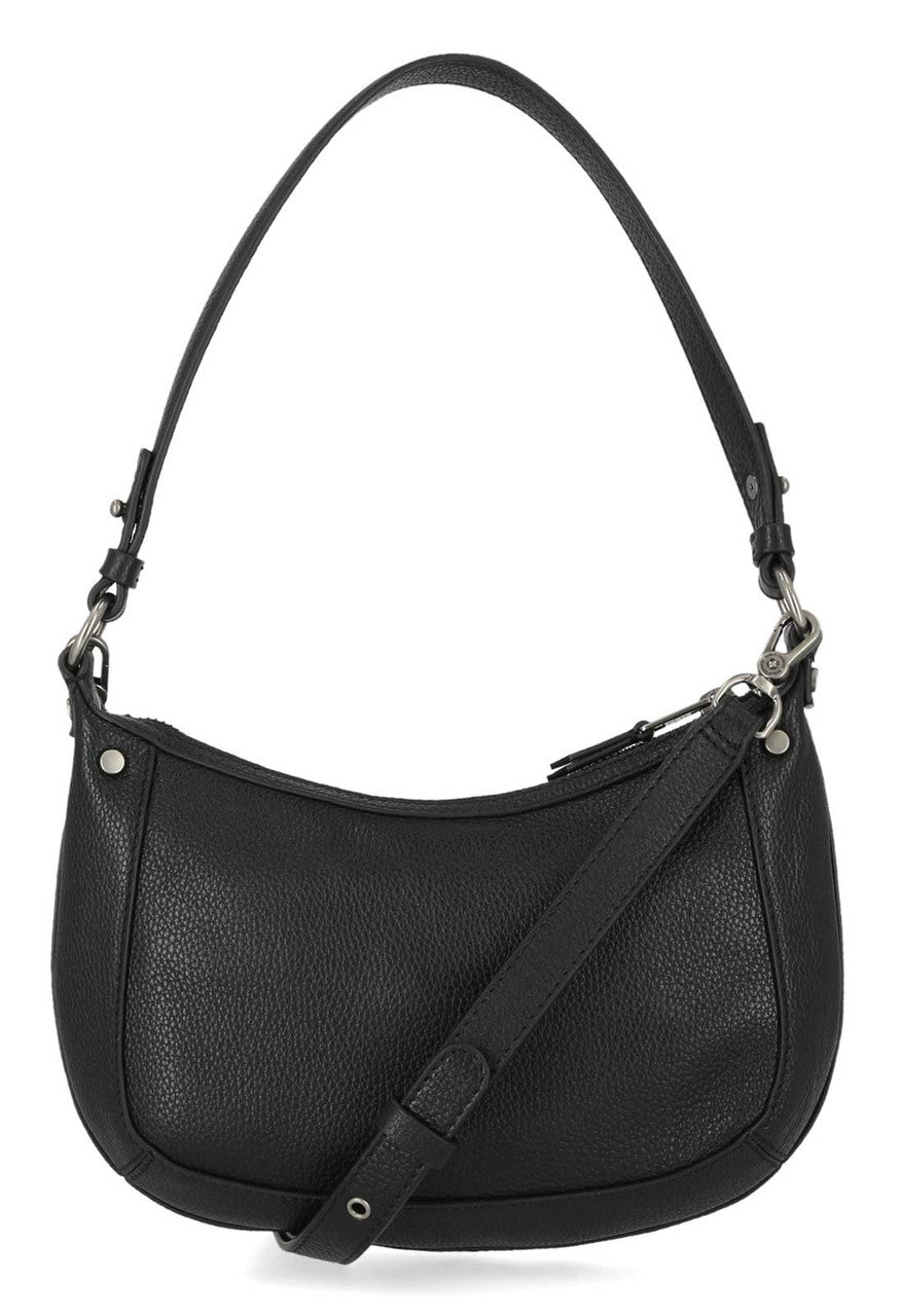 Bar & Shield Leather Hobo Bag - Black