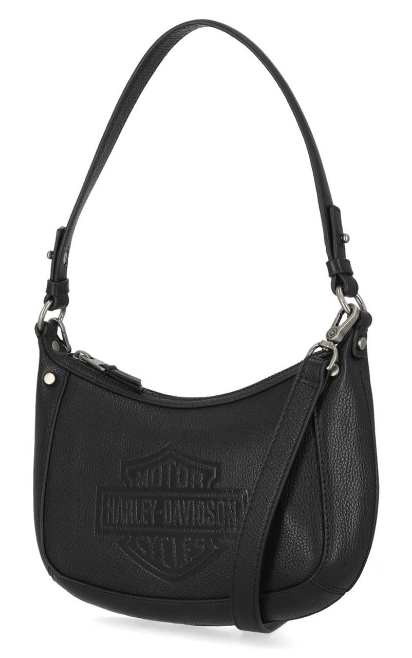 Bar & Shield Leather Hobo Bag - Black