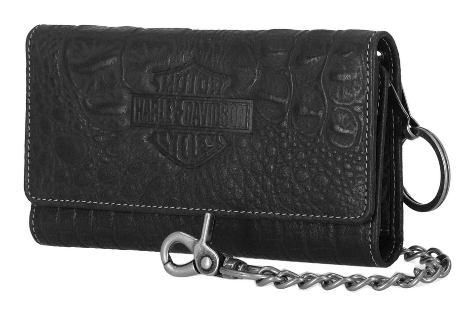 Harley-Davidson® Men's Croco B&S Leather Trucker Wallet w/ Chain, Black