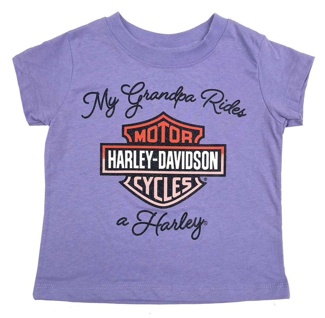 Harley-Davidson® Little Girls' Glitter My Grandpa Rides a Harley Short Sleeve Tee