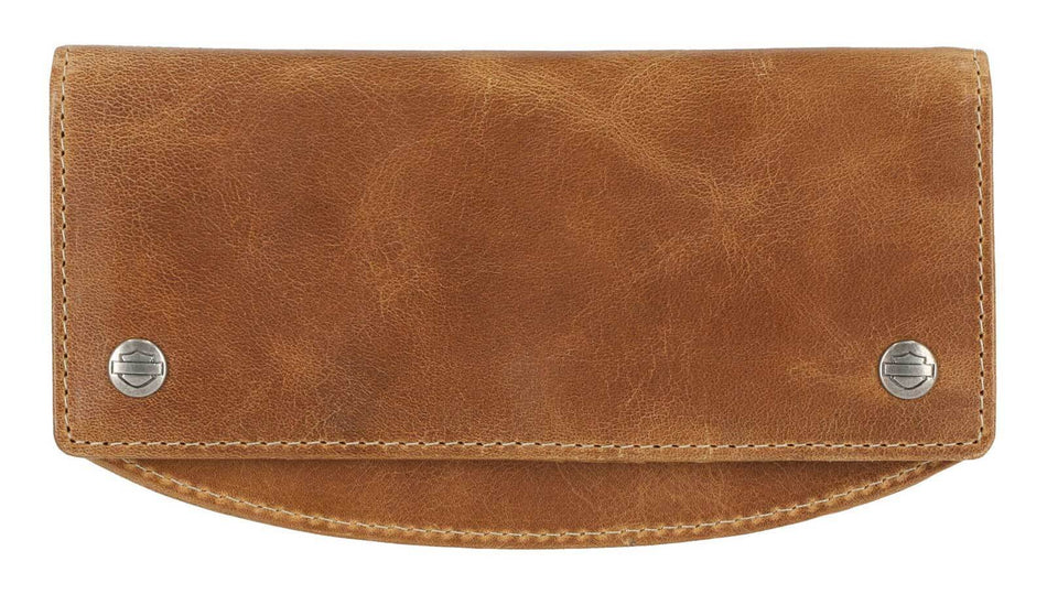 Harley-Davidson Men's Smooth Grain Snap Flap Pocket Long Biker Wallet with leash - Brown