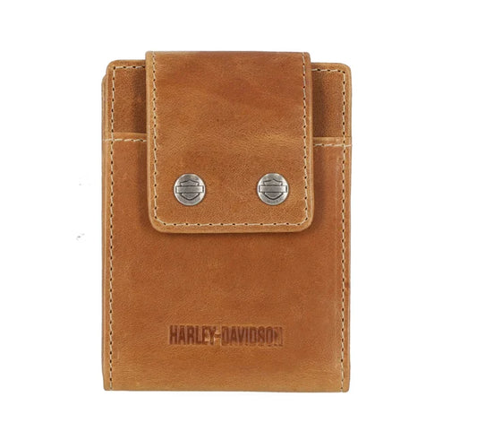 Men's Smooth Grain Snap Leather Front Pocket Bifold Cognac Wallet