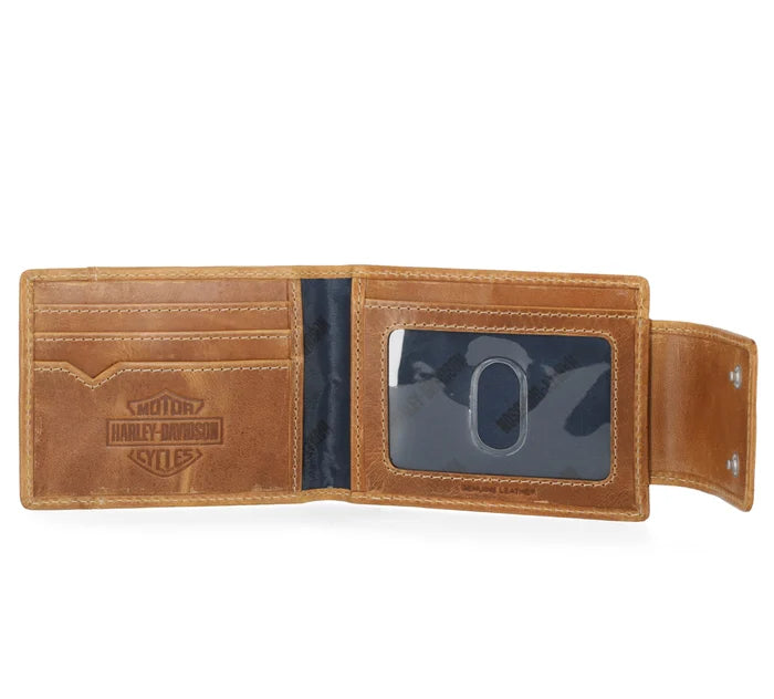 Men's Smooth Grain Snap Leather Front Pocket Bifold Cognac Wallet