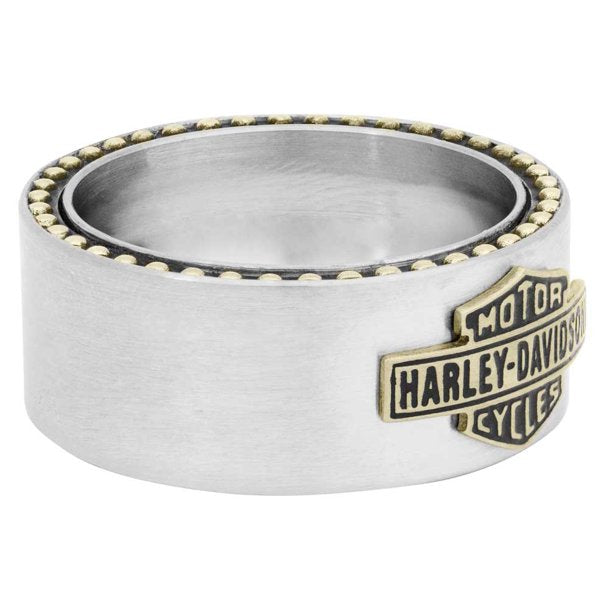 Harley-Davidson Men's Gold Toned Vintage Bar & Shield Ring, Steel HSR0047