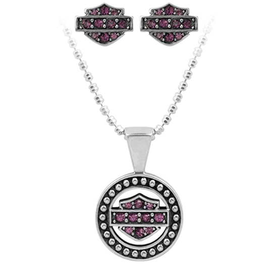 Harley-Davidson Purple Circle Beaded Necklace and Earring Set