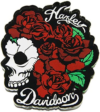 Harley-Davidson Cut-Out Skull & Roses Hard Acrylic Magnet - 3 x 2.5 inches