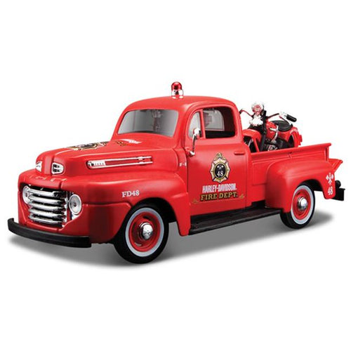 Harley-Davidson - 1948 Ford F-1 Fire Truck Hauling Bike