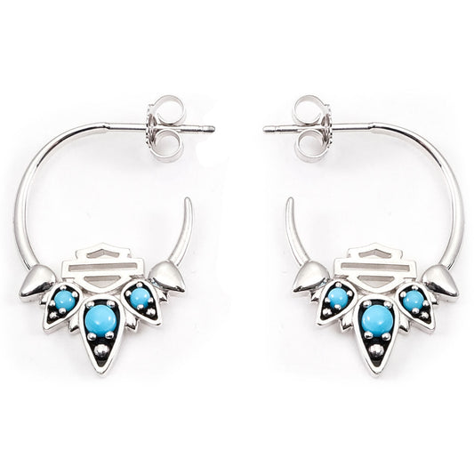 Women's Sterling Silver H-D Turquoise Gypsy with B&S Hoop Earrings HDE0449