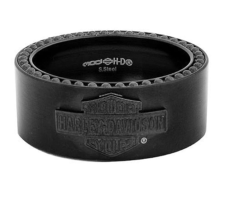 Harley-Davidson Men's Black-On-Black Bar & Shield Band Ring