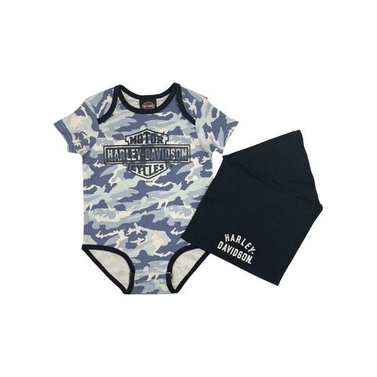 Harley-Davidson Baby Boys' Printed Camo Knit Infant Creeper & Doo Rag
